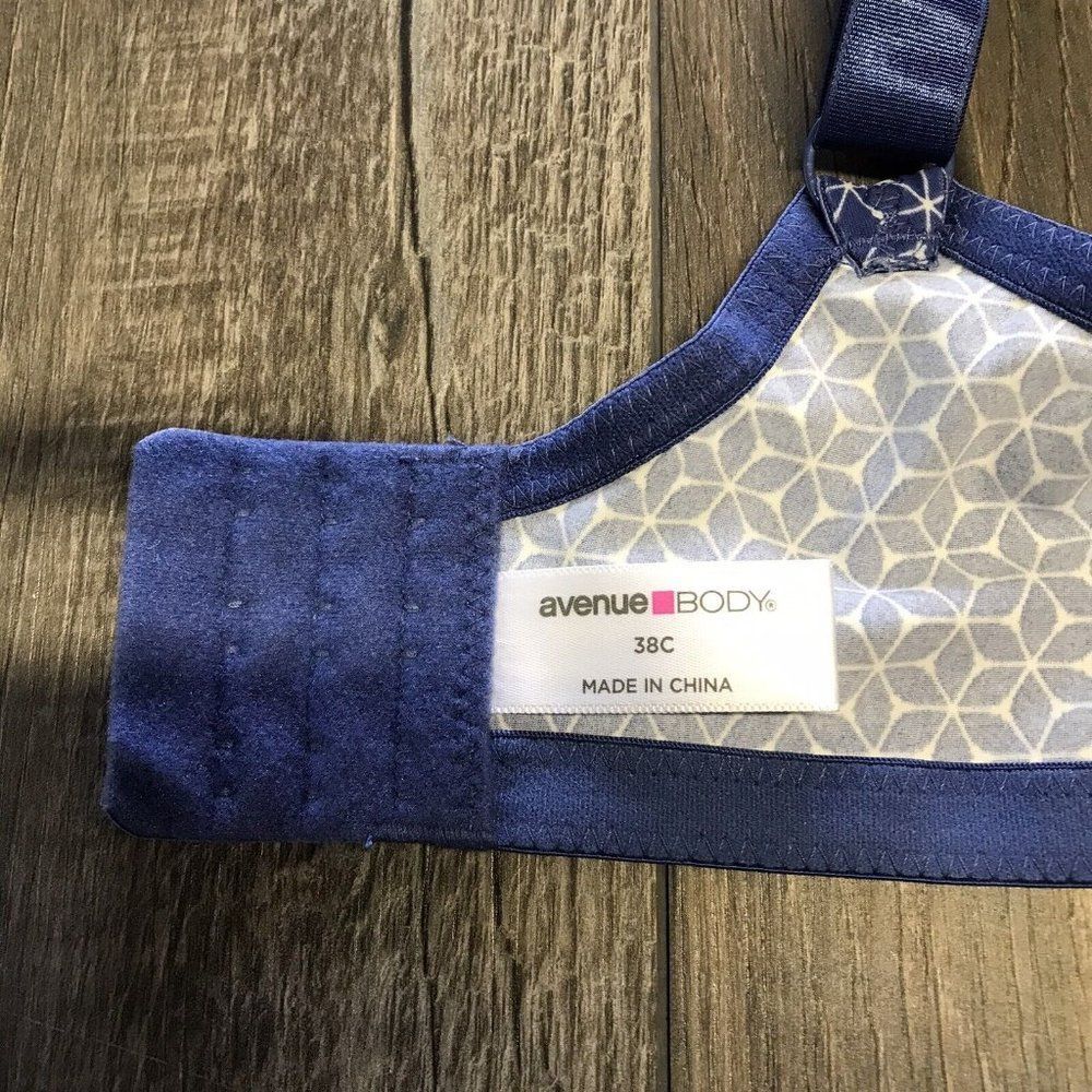Avenue Body Womens Underwire Bra Blue Geometric Pattern Size 38C - Picture 4 of 9